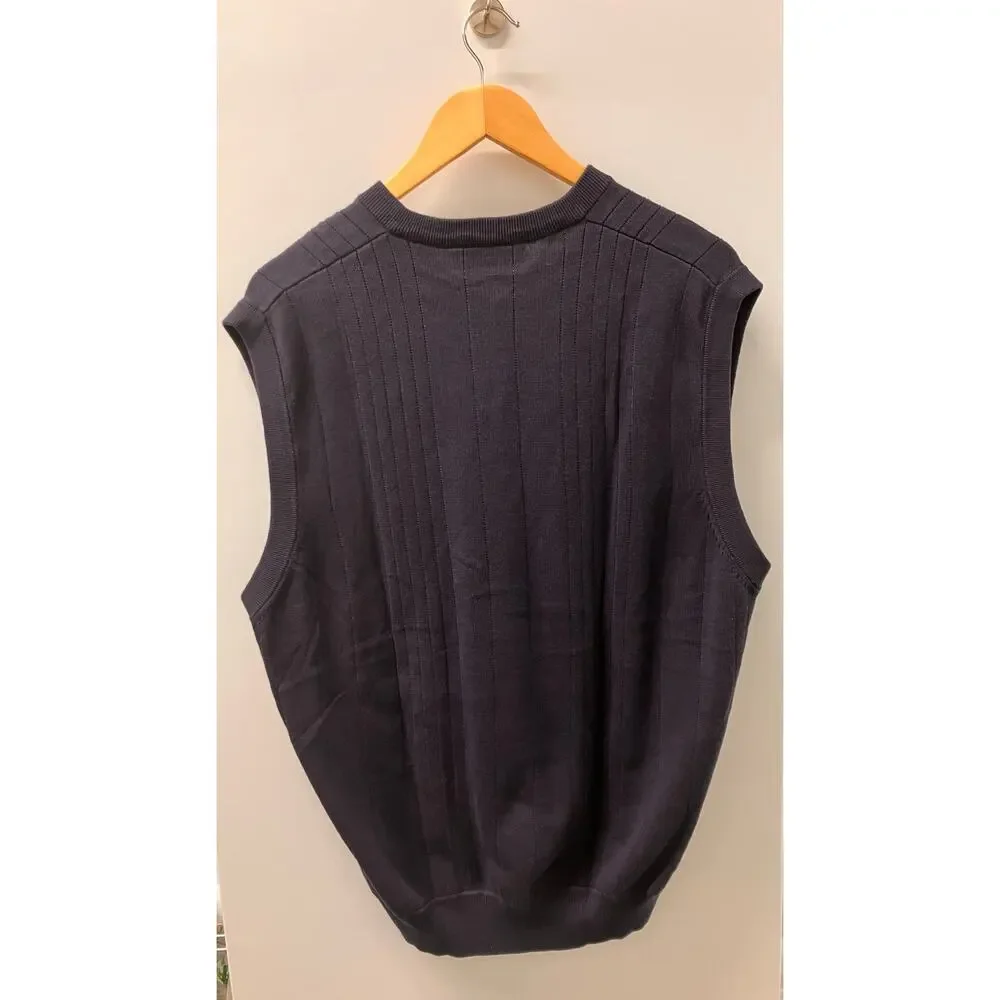 GREG NORMAN Medium GOLF Sweater Vest Navy‎ BLUE V NECK Preppy Knit MENS